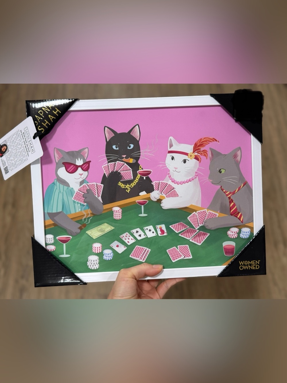 Decorative Pink Cat Poker Wall Art Print